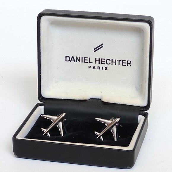 Daniel Hechter Paris CUFFLINKS Airplane PAIR Brushed Silver Set BOXED CUFF LINKS - Picture 1 of 7